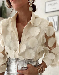 Floral Pattern Semi-Sheer Mesh Blouses