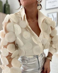 Floral Pattern Semi-Sheer Mesh Blouses