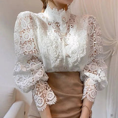 Flower Petal Sleeve High-neck Blouse
