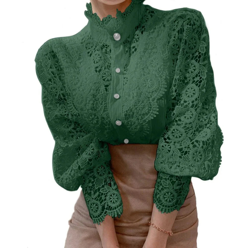 Flower Petal Sleeve High-neck Blouse