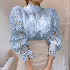 Flower Petal Sleeve High-neck Blouse