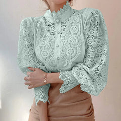 Flower Petal Sleeve High-neck Blouse