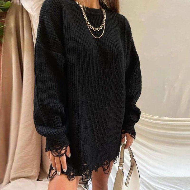 Fuzzy Torn Knitted Sweater Dress Selfyy Fuzzy Torn Knitted Sweater Dress Selfyy