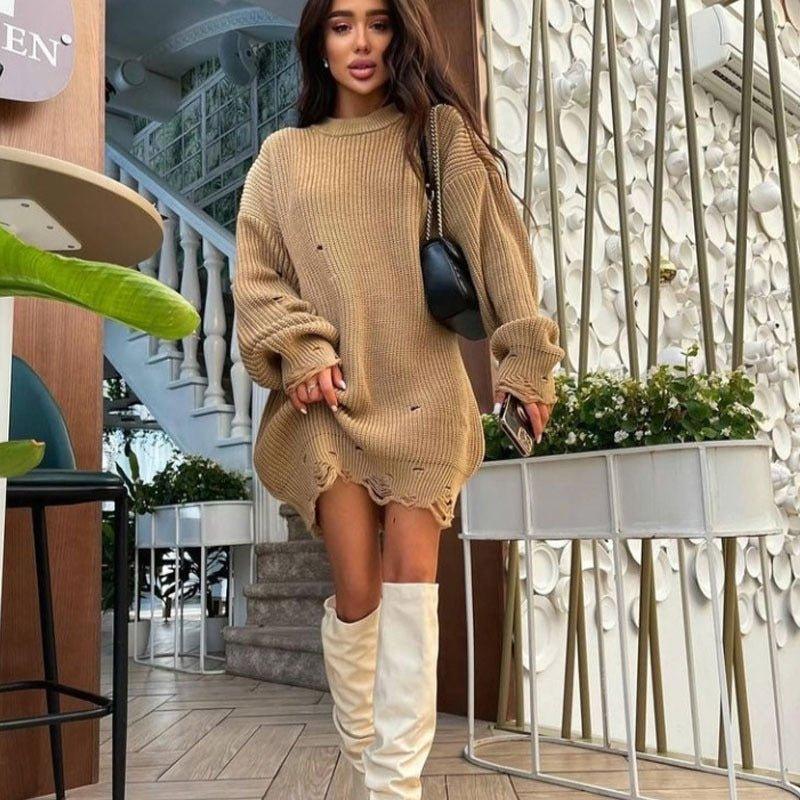 Fuzzy Torn Knitted Sweater Dress Selfyy Fuzzy Torn Knitted Sweater Dress Selfyy
