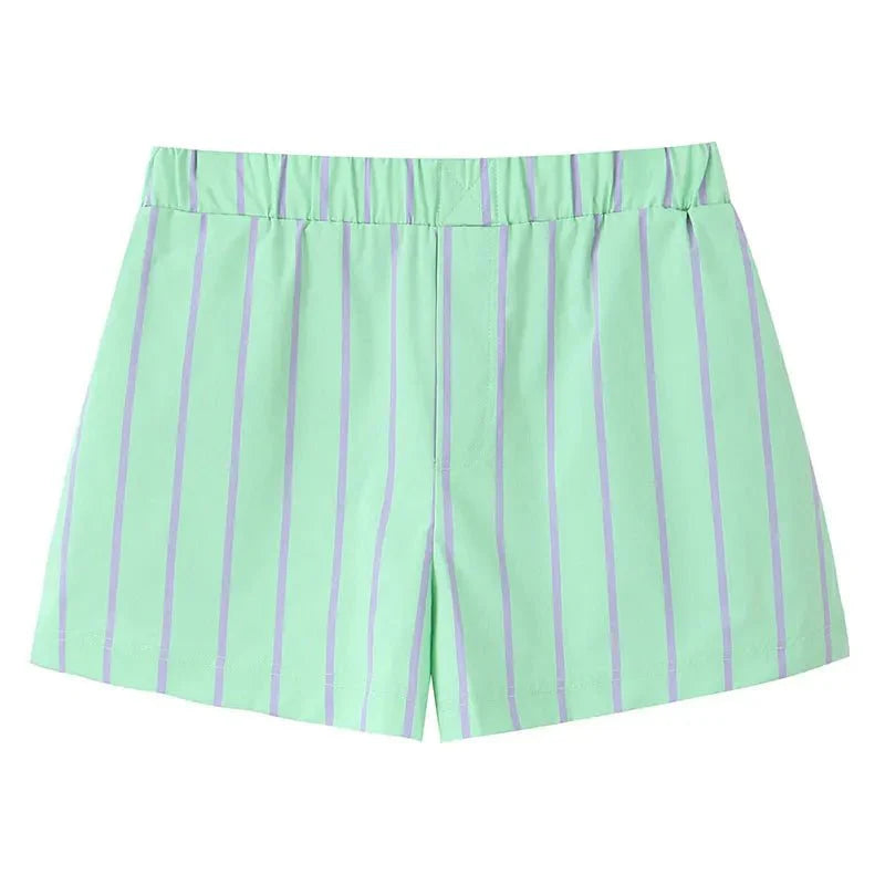 Green Striped Shirt Casual Boxer Shorts 2 Set