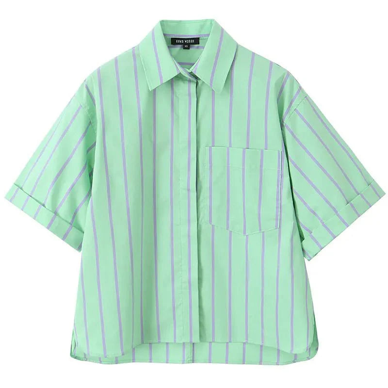 Green Striped Shirt Casual Boxer Shorts 2 Set