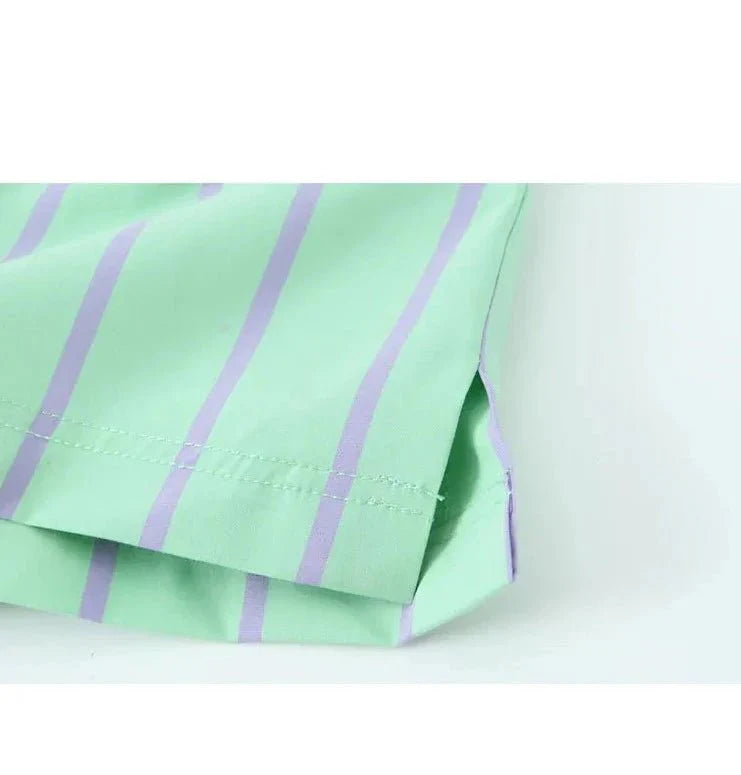 Green Striped Shirt Casual Boxer Shorts 2 Set
