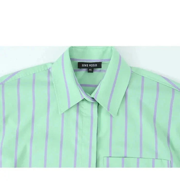 Green Striped Shirt Casual Boxer Shorts 2 Set