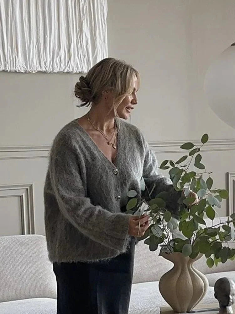 Grey Mohair Knit Cardigan