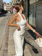 Halter Sexy Backless Women Sleeveless Ribbed Cropped Tops