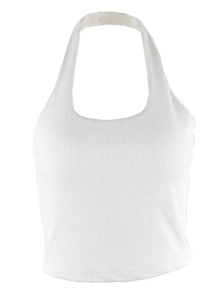 Halter Sexy Backless Women Sleeveless Ribbed Cropped Tops