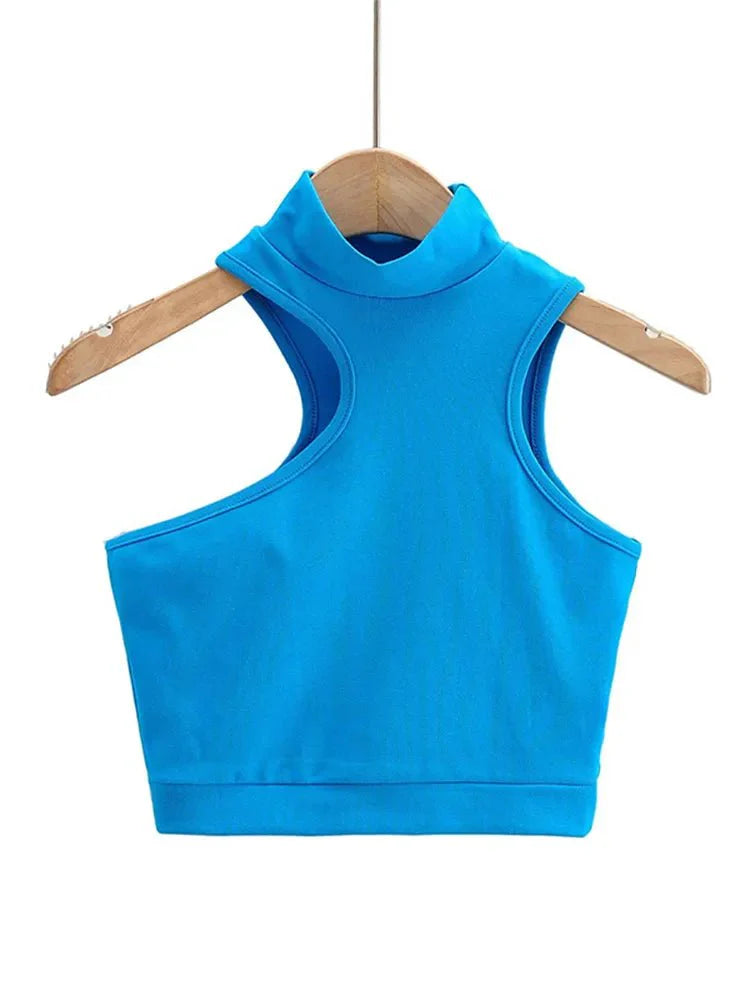 High Neck Cut-Out Asymmetric Crop Tank Top