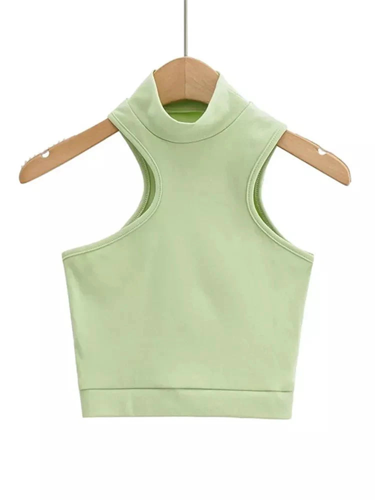 High Neck Cut-Out Asymmetric Crop Tank Top
