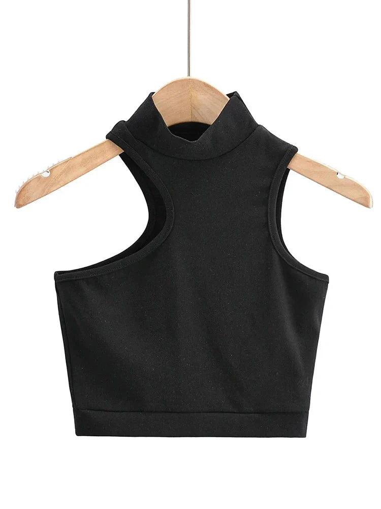 High Neck Cut-Out Asymmetric Crop Tank Top
