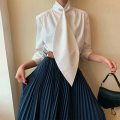 High-neck Tie Urban Office Shirt Blouses