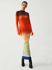 Ombre Rainbow Long Sleeve Long Dress