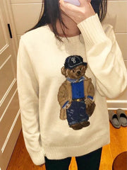 Jacquard Bear Knit Pullover Sweater