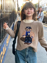 Jacquard Bear Knit Pullover Sweater