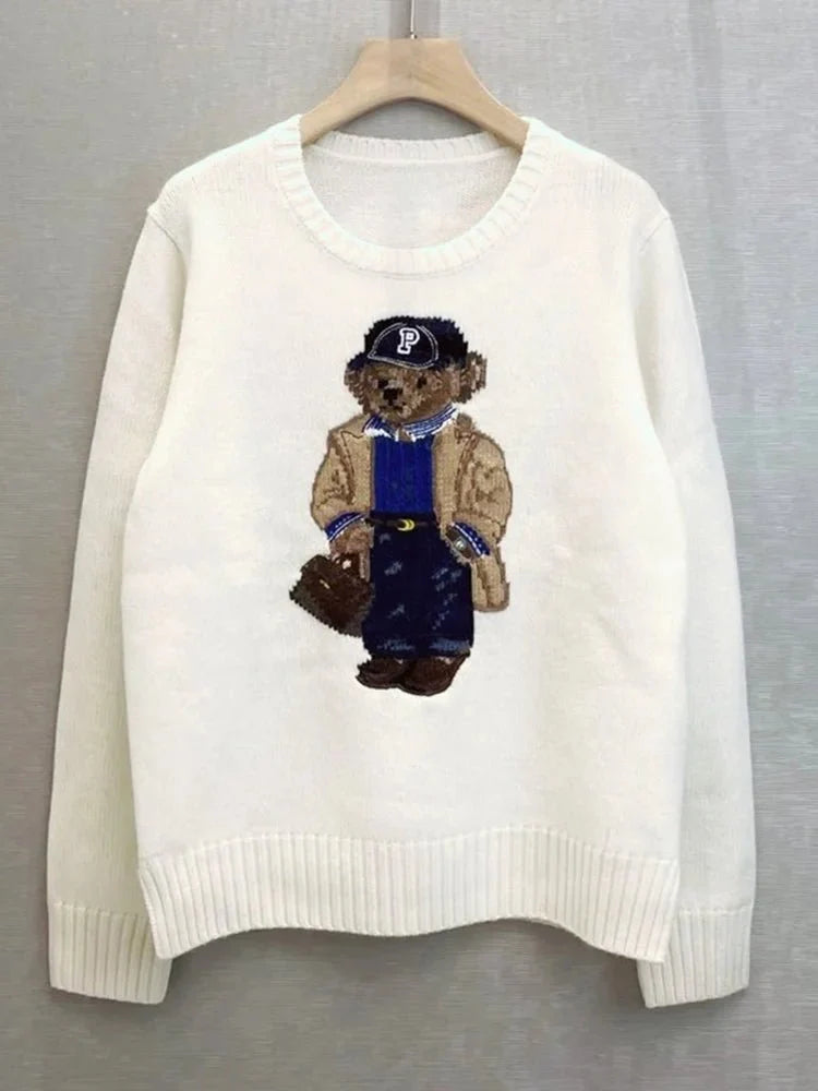 Jacquard Bear Knit Pullover Sweater
