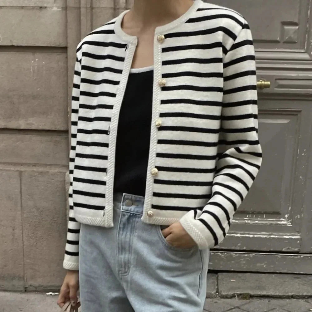 Knit Striped Sweater Jacket and Slim Shorts