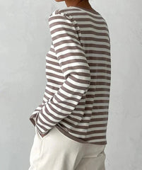Knitted Stripe Sweater Round Neck Top