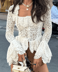 Lace Patchwork Square Neck Top