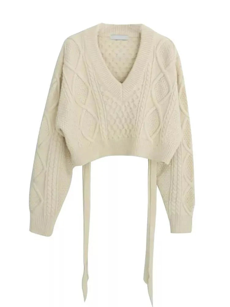 Lace Up Back Knit Cropped Sweater Pullover