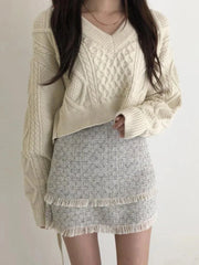 Lace Up Back Knit Cropped Sweater Pullover