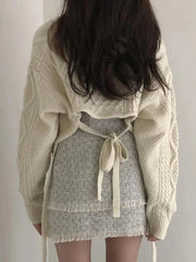 Lace Up Back Knit Cropped Sweater Pullover