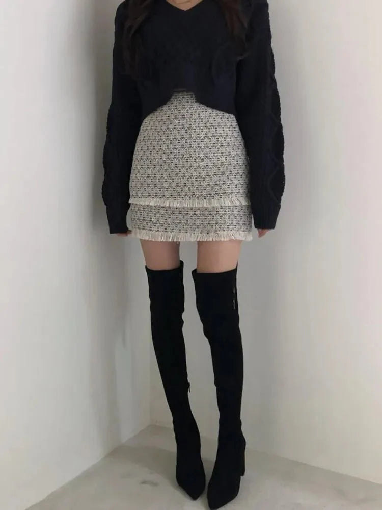 Lace Up Back Knit Cropped Sweater Pullover