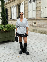 Lace-Up Solid Knit Cardigan