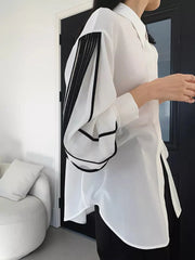 Lantern Sleeve Colorblock Loose Blouses