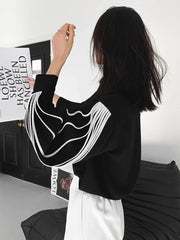 Lantern Sleeve Colorblock Loose Blouses