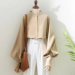 Lantern Sleeve High-neck Blouse