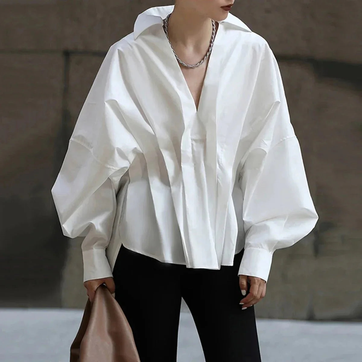 Lantern Sleeve Loose Pullover Blouse