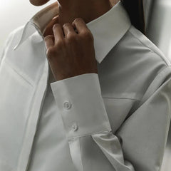 Lapel Collar Slim Fit White Blouse