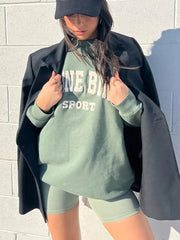 Letter Flocking Green Spring Autumn Vintage Sweatshirts Tops