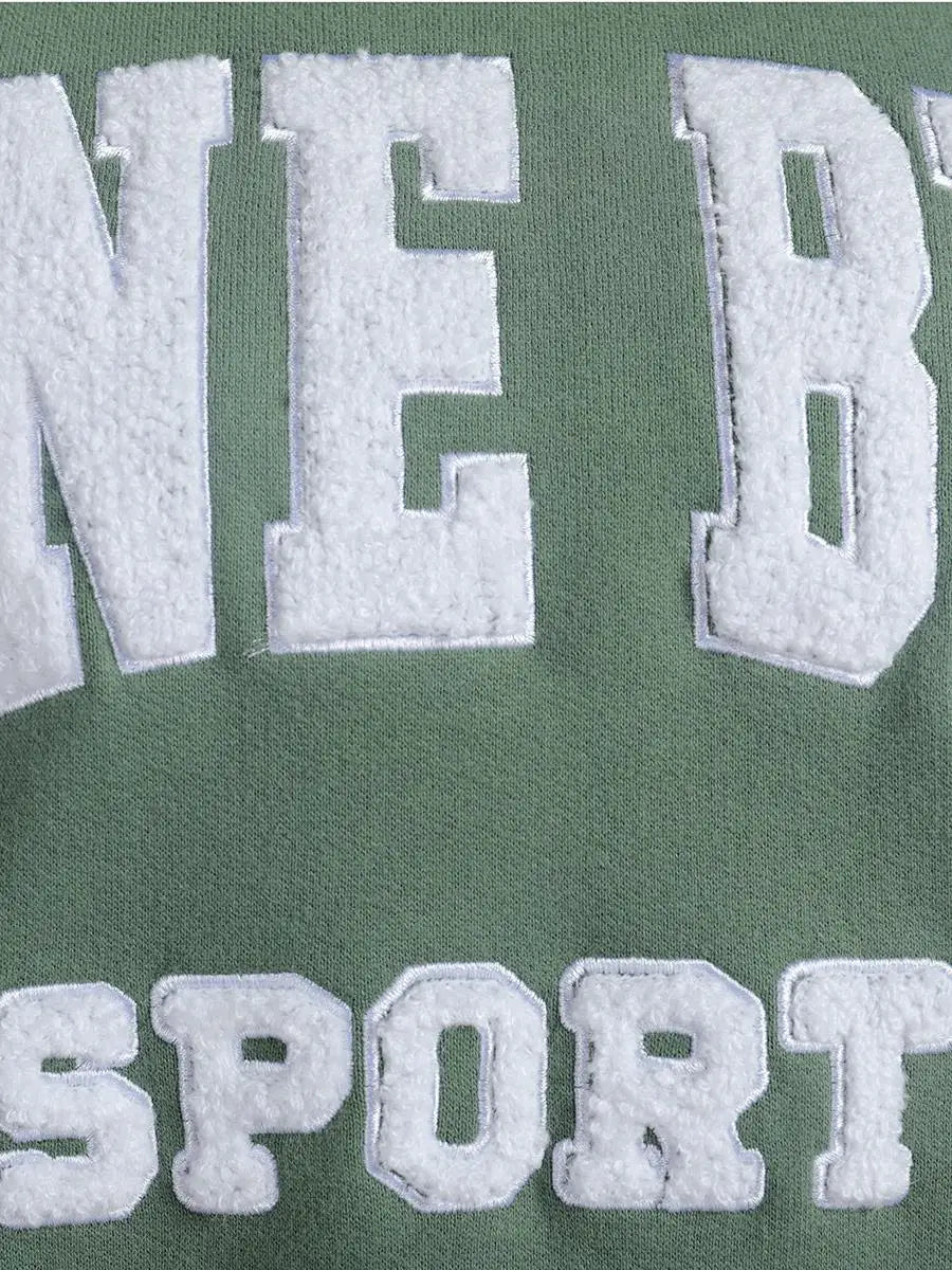 Letter Flocking Green Spring Autumn Vintage Sweatshirts Tops