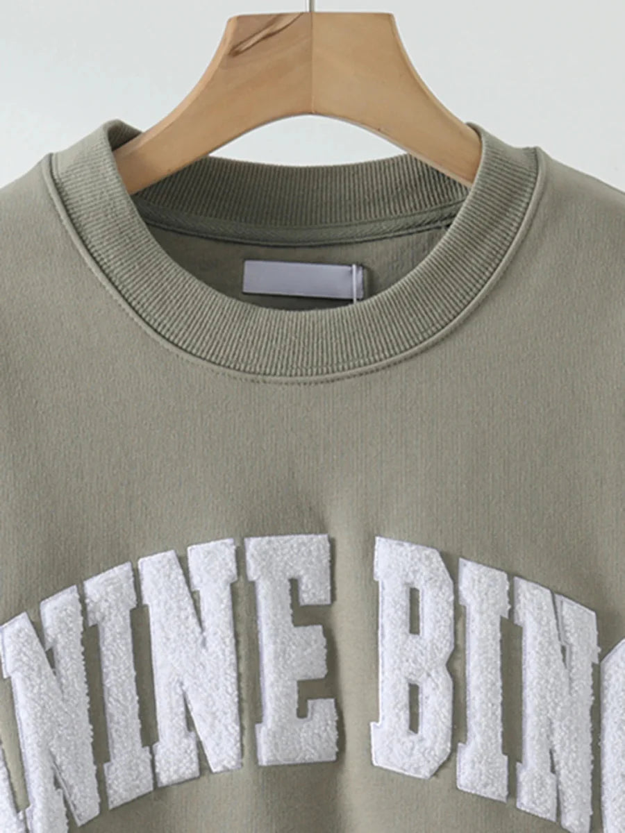 Letter Flocking Green Spring Autumn Vintage Sweatshirts Tops