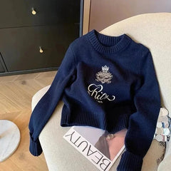 Letters Embroidery Pullover Sweater