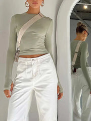 Solid Crew Neck Thumb Hole Top