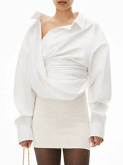 Long Sleeves Draped Unbalced Blouses