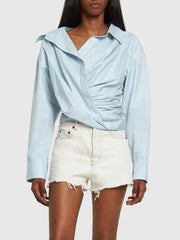 Long Sleeves Draped Unbalced Blouses