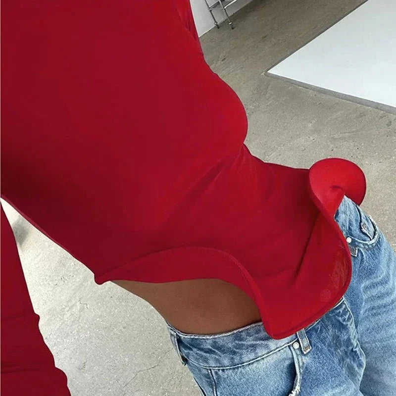 Long Sleeves Slim Fit Asymmetrical Top