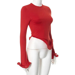 Long Sleeves Slim Fit Asymmetrical Top