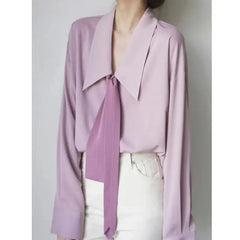 Long Sleeves Solid Necktie Shirt