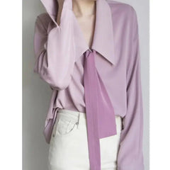 Long Sleeves Solid Necktie Shirt
