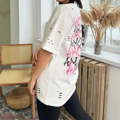 Loose Streetwear Hollow-Out Letter T-Shirt