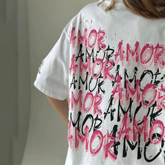 Loose Streetwear Hollow-Out Letter T-Shirt