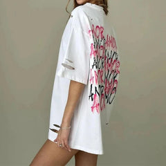 Loose Streetwear Hollow-Out Letter T-Shirt